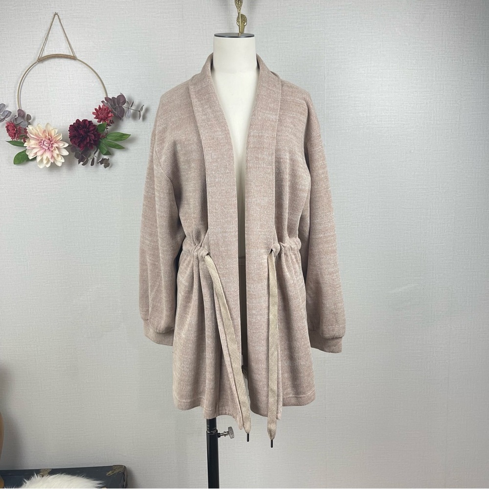 7 For All Mankind Camel Open Front Waist Tie Sweater Cardigan Size M-Large